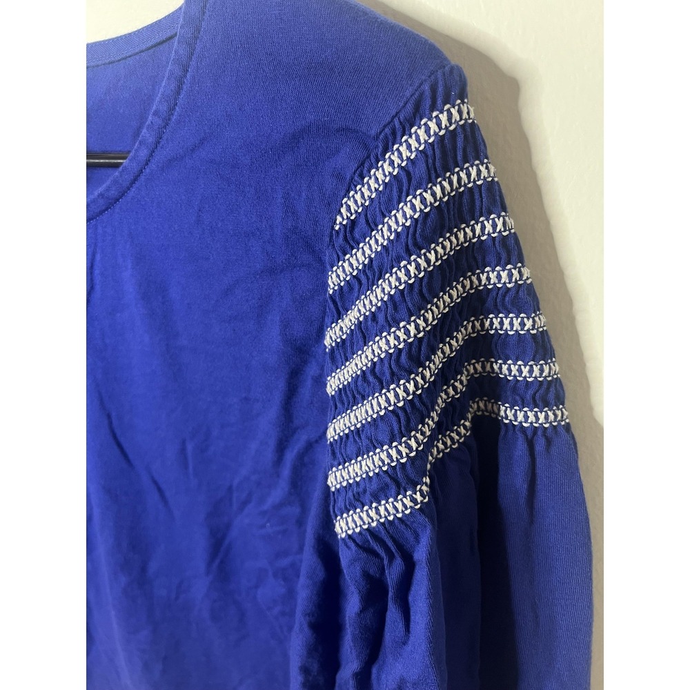 Chicos Shirt Wm LG Blue 3/4 Sleeve Smocked Shoulder Cotton Modal Top Boho Casual - Picture 3 of 10